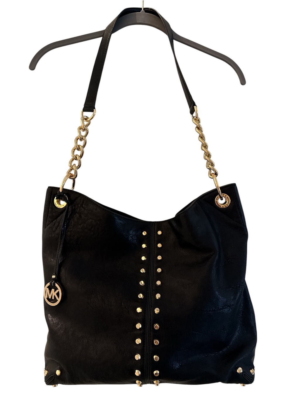 Nwt - Michael Kors Black Leather Studded Shoulder Bag With Gold Hardware